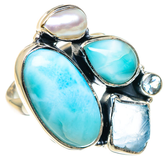 Larimar, Aquamarine, Cultured Pearl, Blue Topaz Rings handcrafted by Ana Silver Co - RING94974