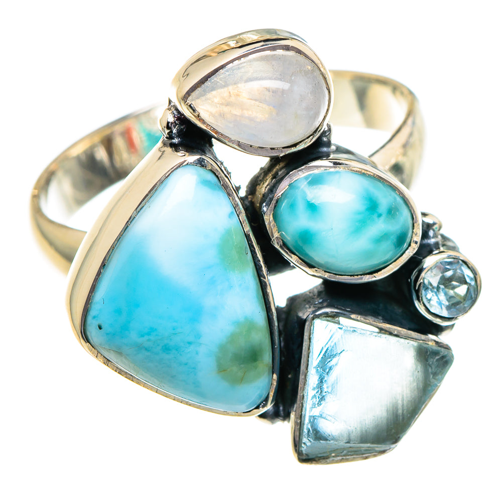Larimar, Aquamarine, Blue Topaz, Rainbow Moonstone Rings handcrafted by Ana Silver Co - RING95019