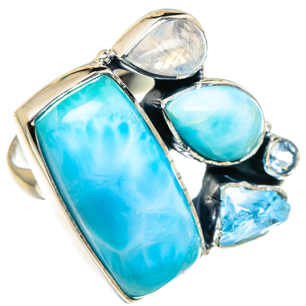 Larimar, Blue Topaz, Rainbow Moonstone Rings handcrafted by Ana Silver Co - RING95027