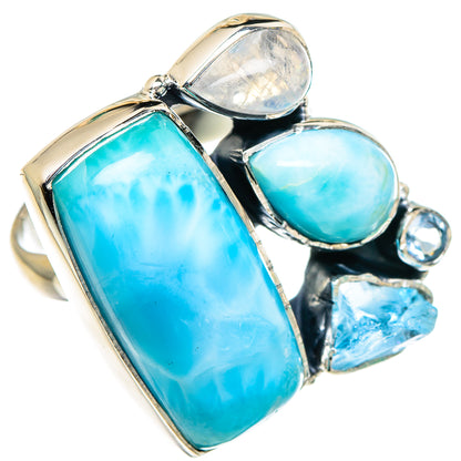 Larimar, Blue Topaz, Rainbow Moonstone Rings handcrafted by Ana Silver Co - RING95027