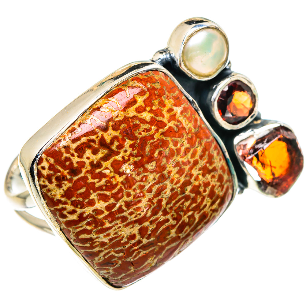 Dinosaur Bone, Garnet, Cultured Pearl Rings handcrafted by Ana Silver Co - RING95048