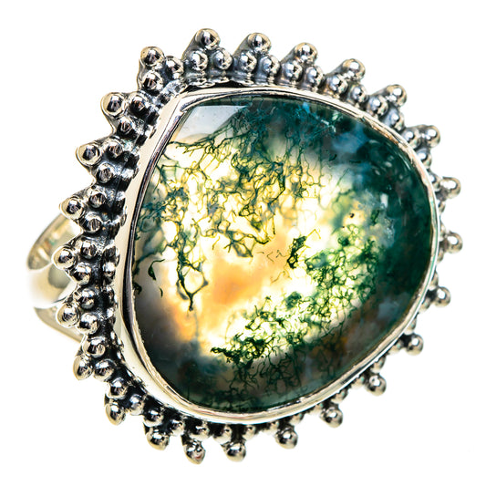 Green Moss Agate Rings handcrafted by Ana Silver Co - RING95082