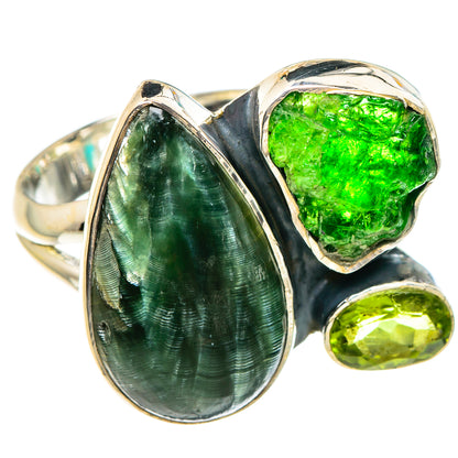 Seraphinite, Chrome Diopside, Peridot Rings handcrafted by Ana Silver Co - RING95132