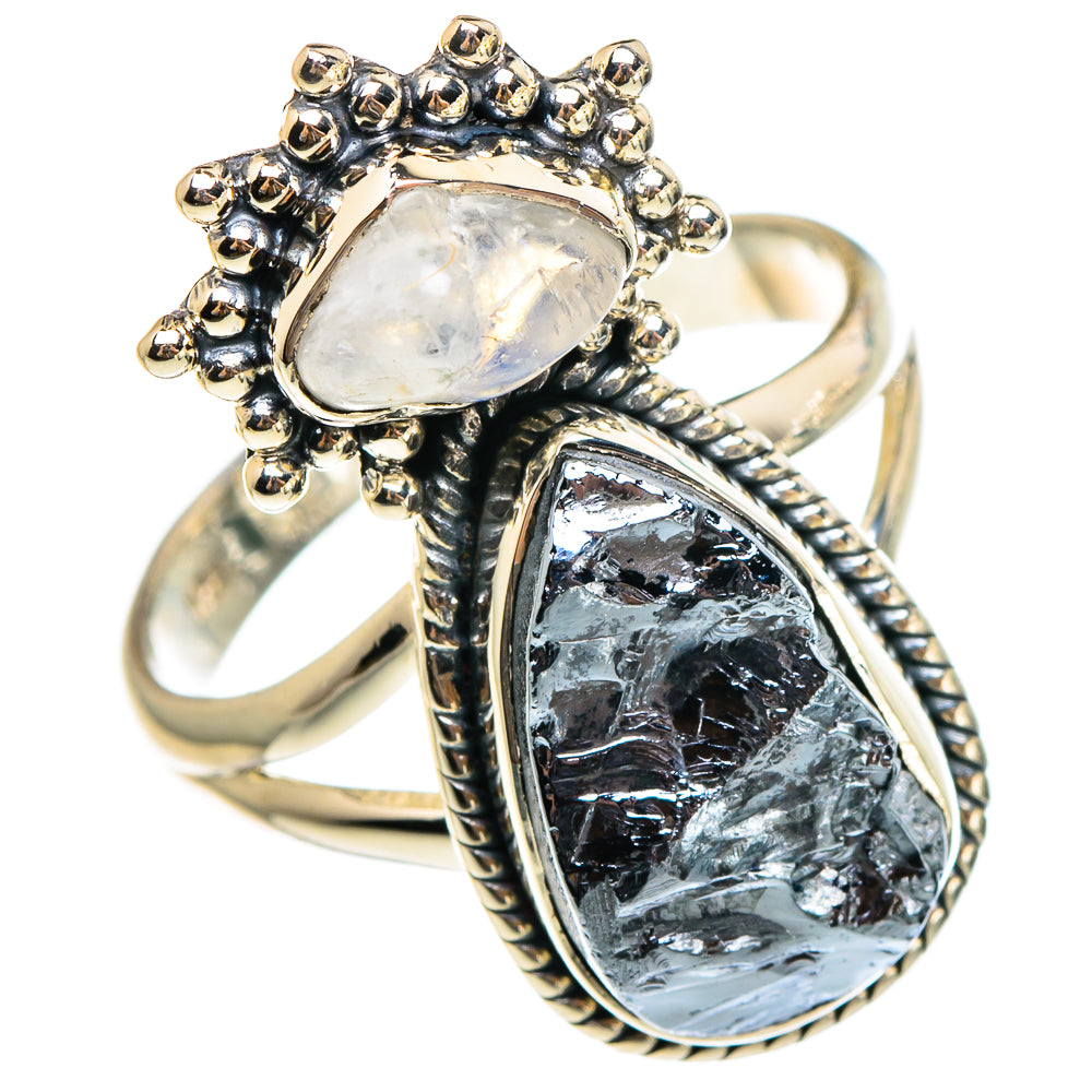 Sterling silver double teardrop ring, beaded halo, gray-blue iridescent center stone