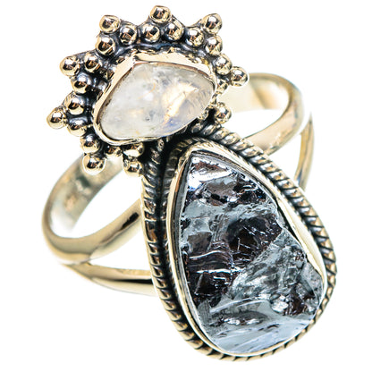 Sterling silver double teardrop ring, beaded halo, gray-blue iridescent center stone