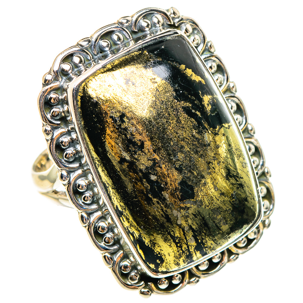 Pyrite In Black Onyx Rings handcrafted by Ana Silver Co - RING95490
