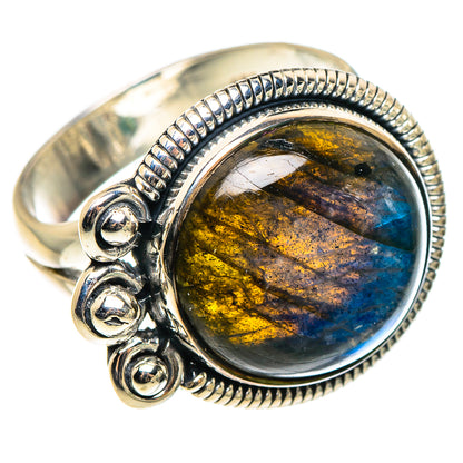 925 sterling silver labradorite ring with oval gemstone and beaded bezel, size 7