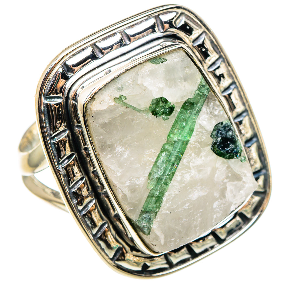 Green Tourmaline In Quartz Rings handcrafted by Ana Silver Co - RING95686