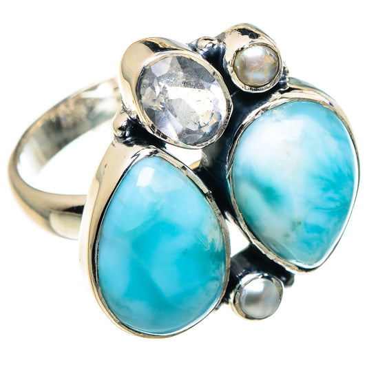 Larimar, White Quartz, Cultured Pearl Rings handcrafted by Ana Silver Co - RING95855