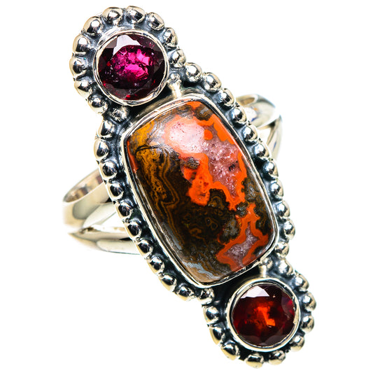 Morocco Agate, Garnet Rings handcrafted by Ana Silver Co - RING95882