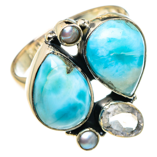 Larimar, White Quartz, Cultured Pearl Rings handcrafted by Ana Silver Co - RING95916