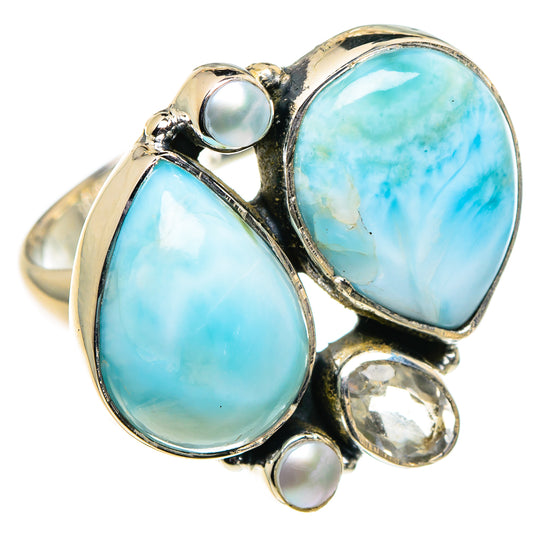 Larimar, White Quartz, Cultured Pearl Rings handcrafted by Ana Silver Co - RING95922