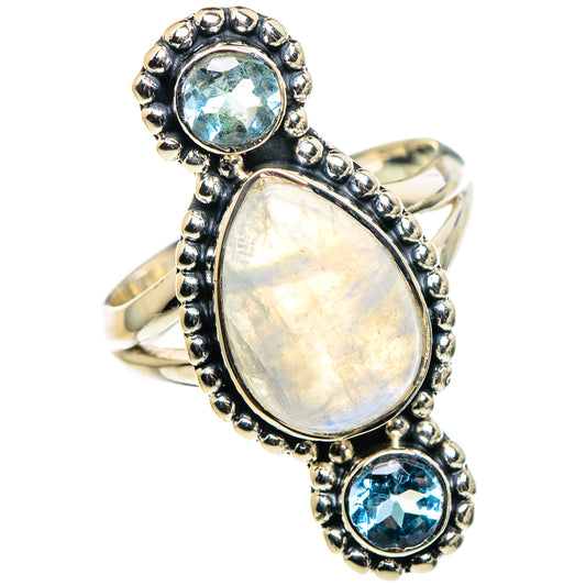 Rainbow Moonstone, Blue Topaz Rings handcrafted by Ana Silver Co - RING95927