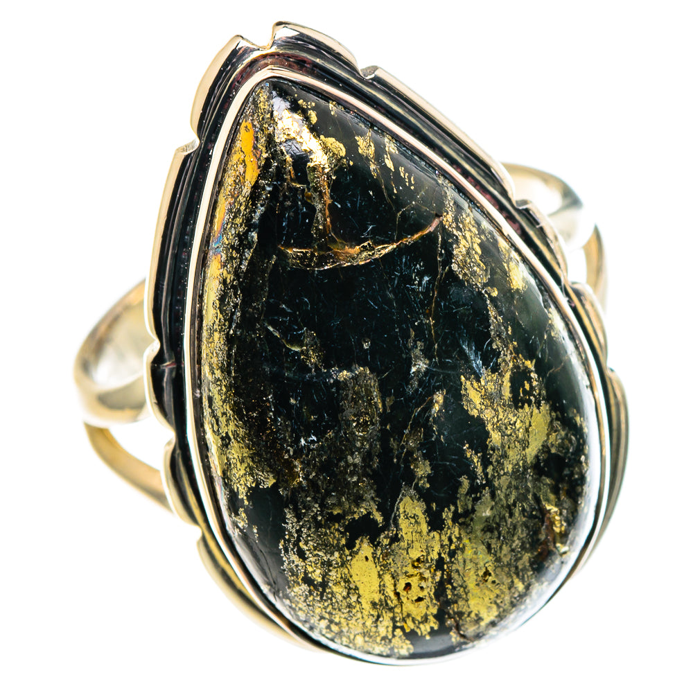 Pyrite In Black Onyx Rings handcrafted by Ana Silver Co - RING96019