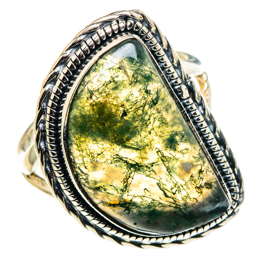 Green Moss Agate Rings handcrafted by Ana Silver Co - RING96082
