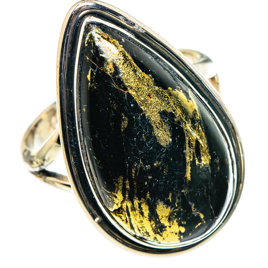 Pyrite In Black Onyx Rings handcrafted by Ana Silver Co - RING96272