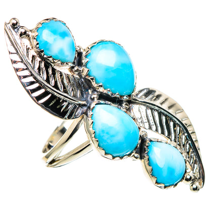925 sterling silver larimar ring with four oval blue stones and leaf-like scroll detailing