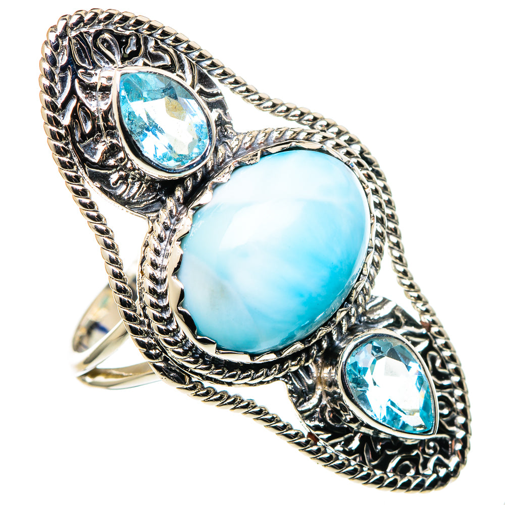Sterling silver statement ring with two oval sky-blue stones and two blue teardrops