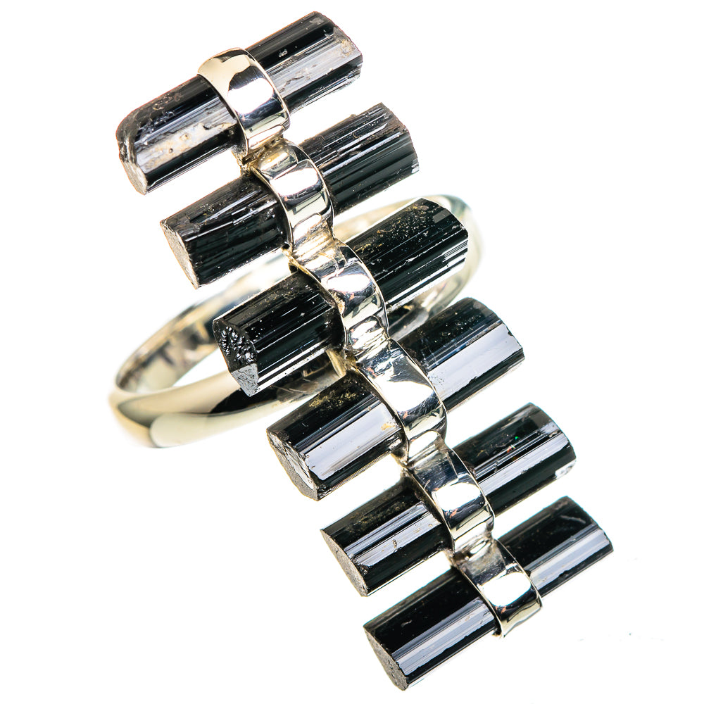 Black tourmaline bar ring in 925 sterling silver, size 7.25