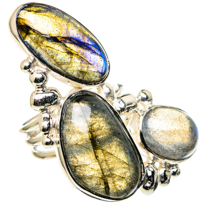Rainbow Moonstone, London Blue Topaz Rings handcrafted by Ana Silver Co - RING96388