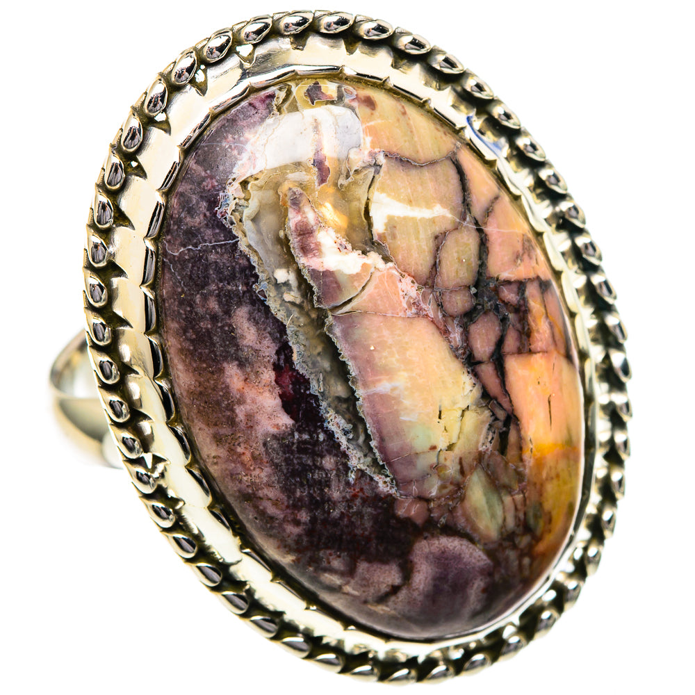 Large oval wild horse jasper ring with beaded 925 sterling silver bezel