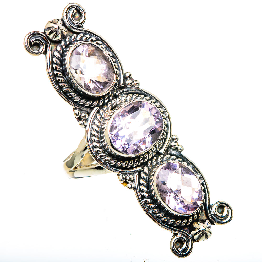 Sterling silver kunzite ring with three oval faceted pink-lavender stones, size 7.25