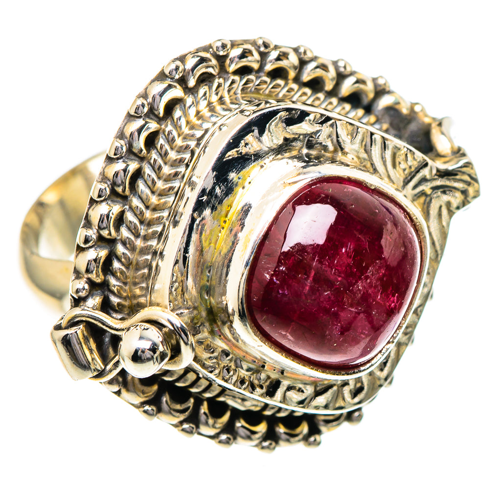 Sterling silver poison-style ring with large oval pink tourmaline cabochon