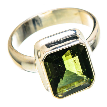925 sterling silver ring with faceted green tourmaline square bezel