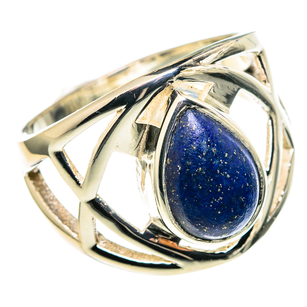 Oval lapis lazuli cabochon sterling silver ring with geometric openwork side