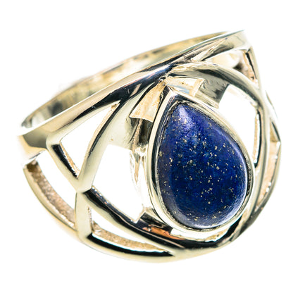 Oval lapis lazuli cabochon sterling silver ring with geometric openwork side