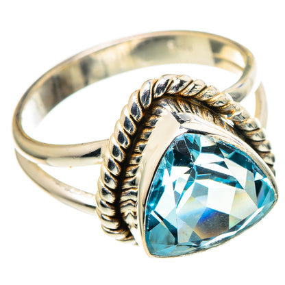 Sterling silver blue topaz ring, size 10, pear-cut gemstone in ornate bezel