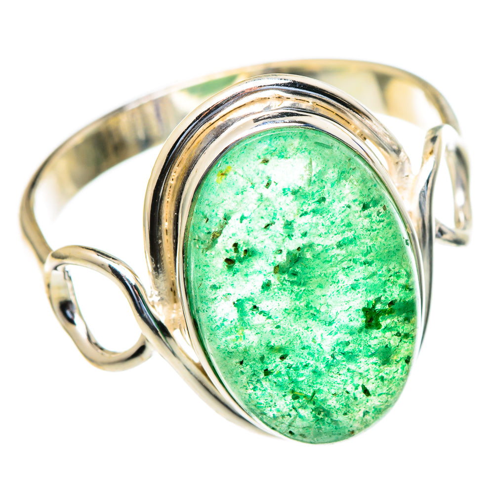 Oval green aventurine gemstone ring in polished 925 sterling silver with bezel setting