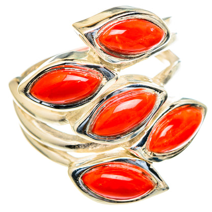 Coral red marquise stone ring in 925 sterling silver, size 6.5, stacked setting