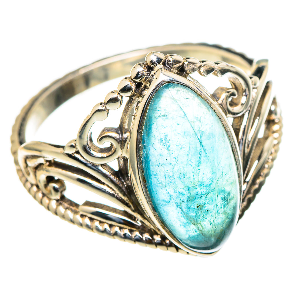 Oval blue-green apatite cabochon with filigree details on 925 sterling silver ring