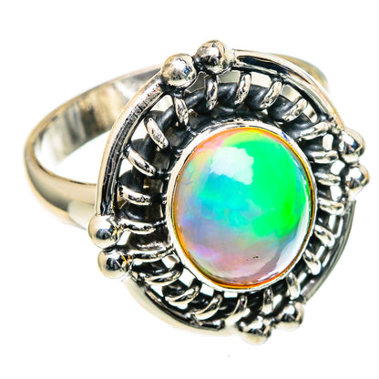 925 sterling silver opal ring, oval rainbow opal with ornate black beadwork