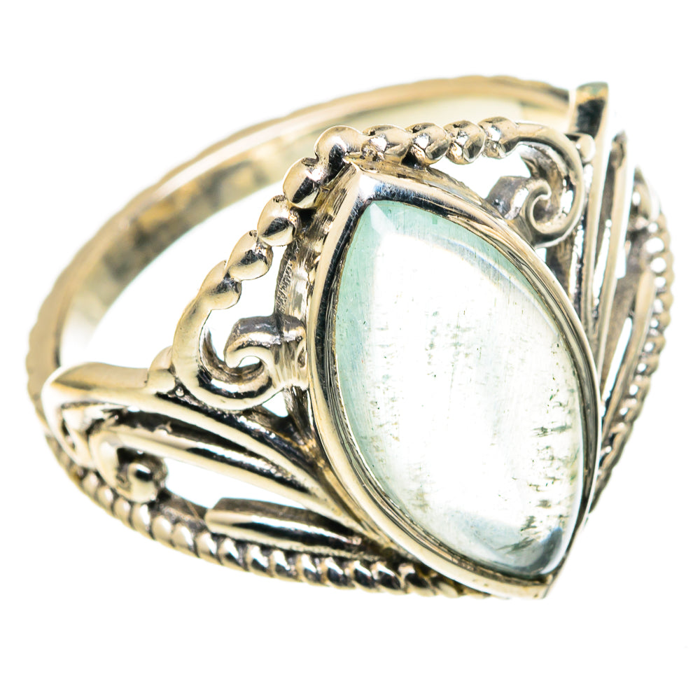 Size 9 aquamarine cabochon ring, 925 sterling silver with ornate filigree bezel