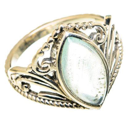 Size 9 aquamarine cabochon ring, 925 sterling silver with ornate filigree bezel