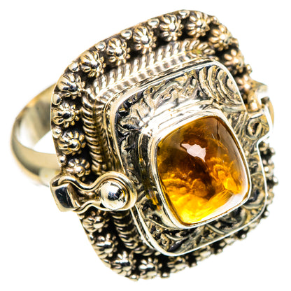 Sterling silver citrine ring, engraved halo with dark bead texture and square amber stone
