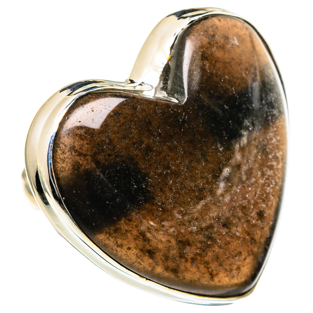 Heart-shaped Montana agate ring, 925 sterling silver with brown mottled stone