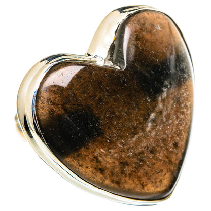 Heart-shaped Montana agate ring, 925 sterling silver with brown mottled stone