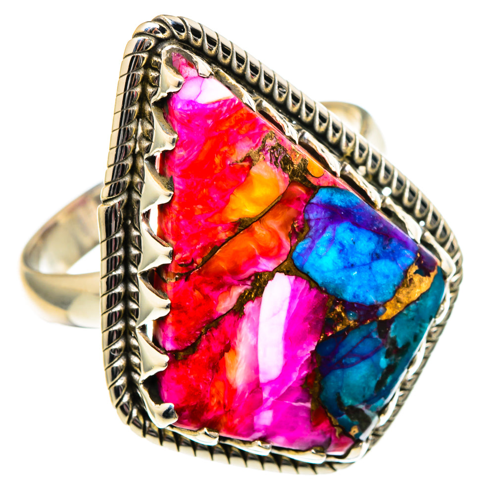 Kingman Pink Dahlia Turquoise Rings handcrafted by Ana Silver Co - RING99156