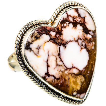 Heart-shaped wild horse jasper ring, 925 sterling silver rope edge bezel detail