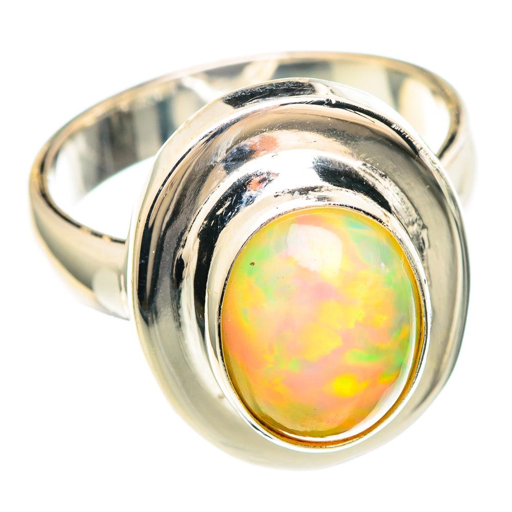 Yellow opal cabochon in polished 925 sterling silver bezel ring, wide shank