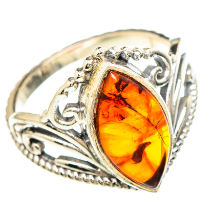 925 sterling silver Baltic amber oval ring with ornate scroll setting