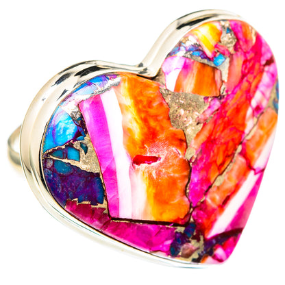 Sterling silver heart-shaped ring with multicolor gemstone inlay, pink orange blue purple