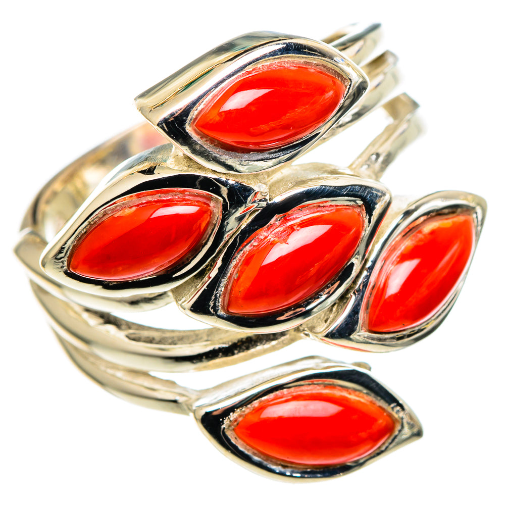 Sterling silver coral ring with six oval red stones on a contoured shank
