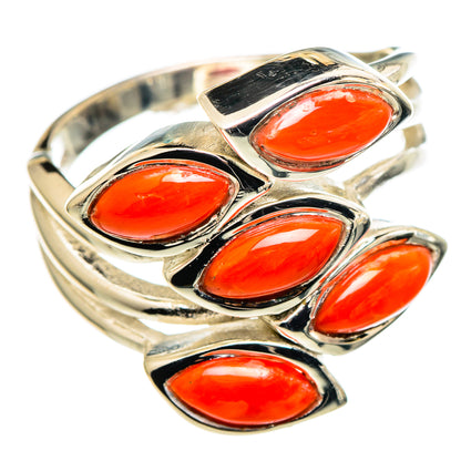 Sterling silver coral ring with oval orange-red stones, size 9.25
