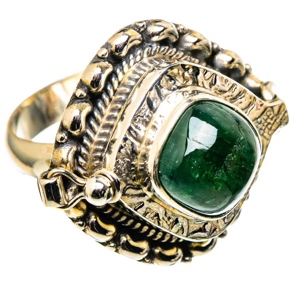 Oval green aventurine poison ring with filigree 925 sterling silver band