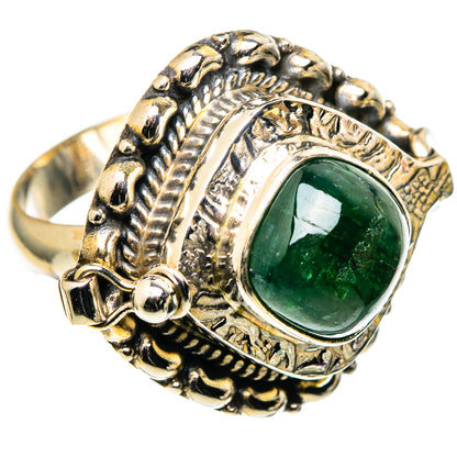 Oval green aventurine poison ring with filigree 925 sterling silver band
