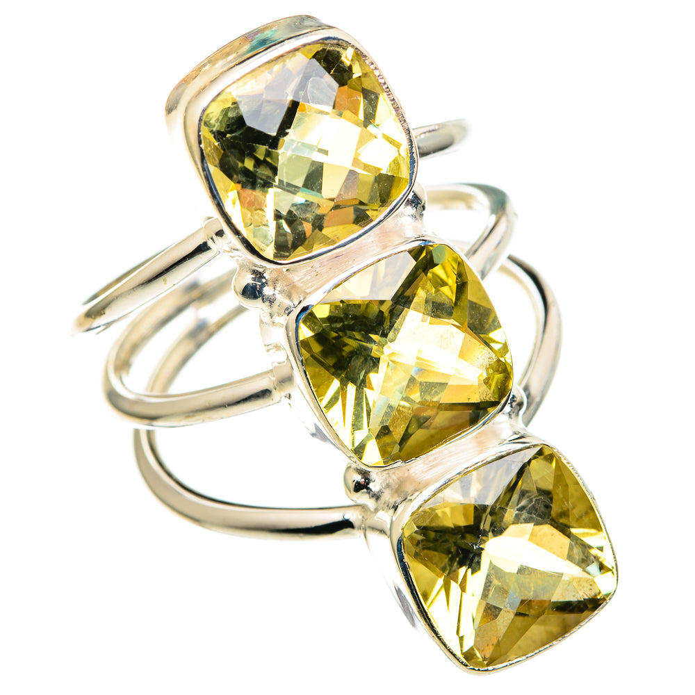 Large sterling silver ring with three pear-cut citrine gemstones, bezel-set